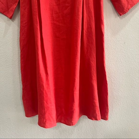 Roolee Womens 100% Linen Red Orange Button 3/4 Sleeve Modest Dress Sz M Cottage - Picture 4 of 10